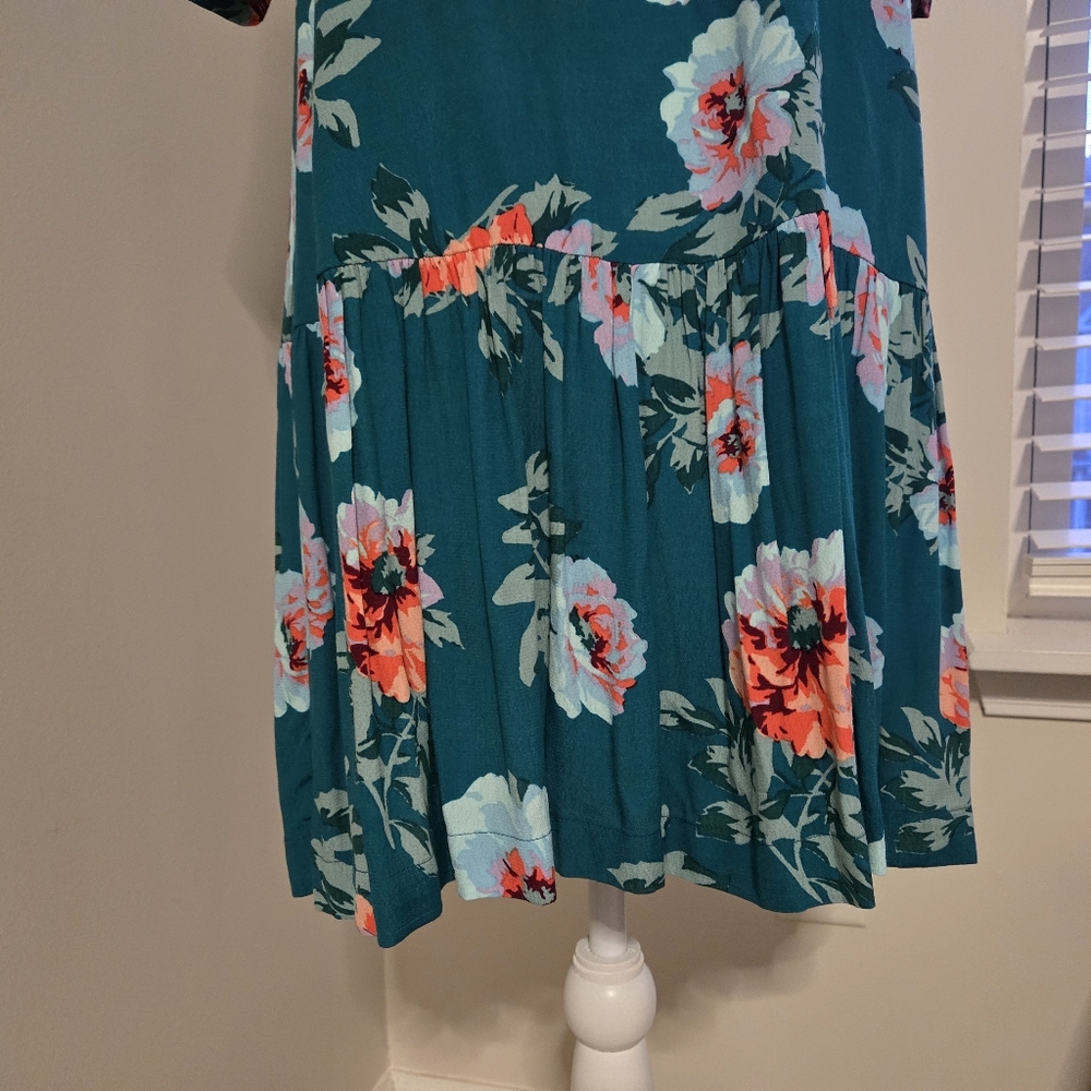 MINK PINK Sz S Tropical inspired S/Sl drop waist ruffle hem floral summer dress - Picture 5 of 10